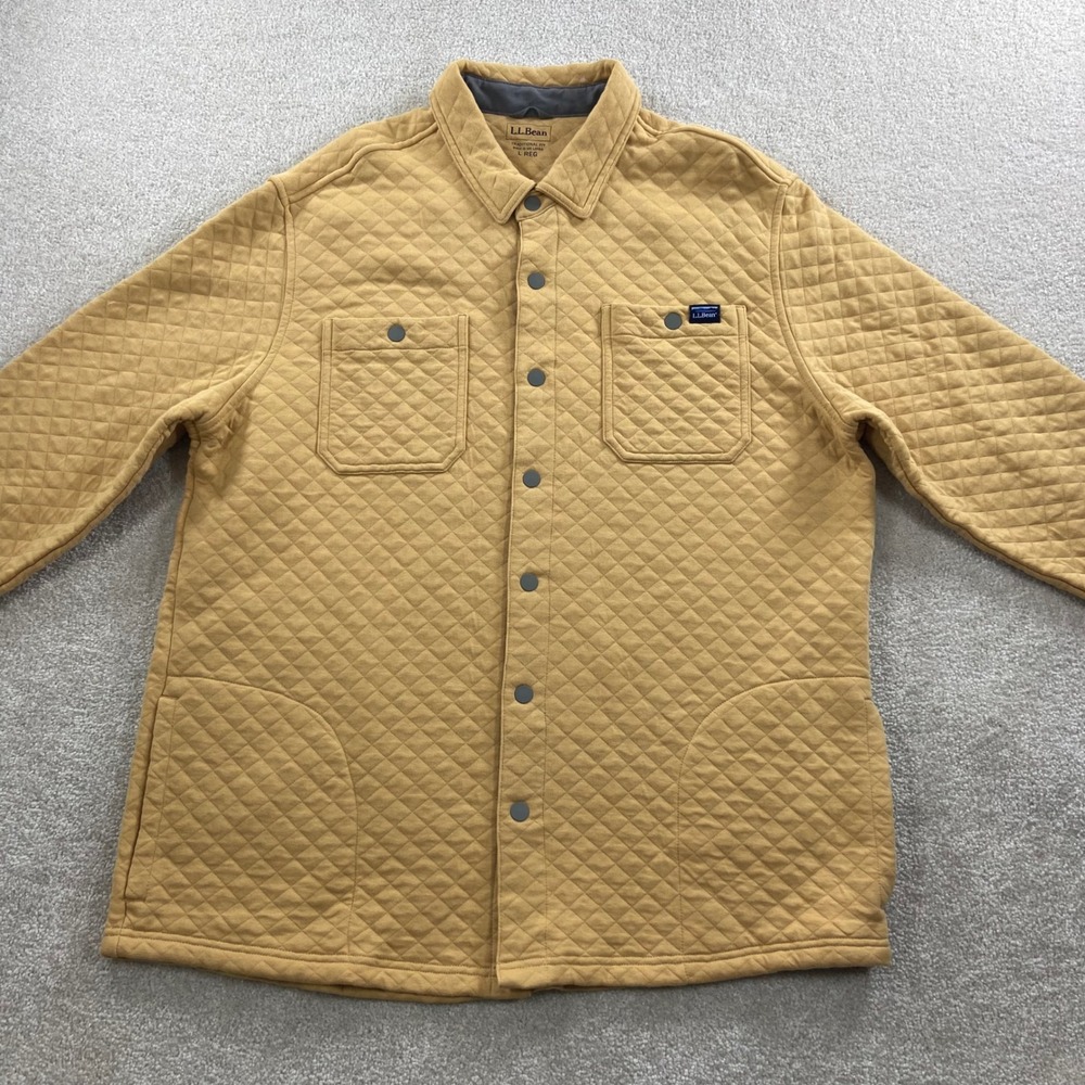 LL Bean Quilted Shirt Jacket Mens Large Mustard Yellow Snap Traditional Fit - Picture 3 of 10